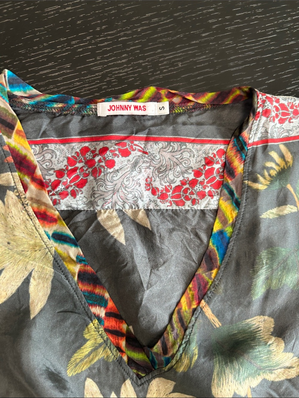 Boho Floral V-Neck Tunic Top in Black Multi - Picture 14 of 15